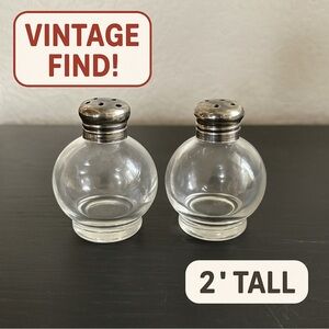 ‼️ Vintage Round Glass Salt & Pepper Shakers | Silver Tops | 2” Tall